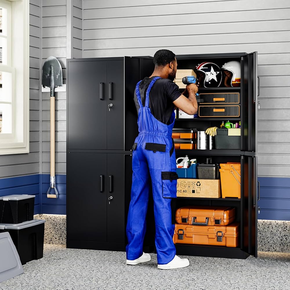 Yizosh Metal Storage Locking Cabinet with 4 Doors and 2 Adjustable